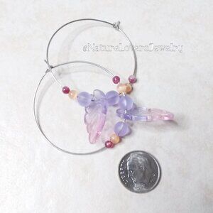 Spring Is Here! Beaded Leaf Hoop Earrings! Lavender Lilac Apricot Pink
